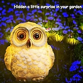 ieftine Lumini de peisaj-Statuie de bufniță cu animale solare, în aer liber, rezistentă la apă, rășină solară, bufniță, sculpturi de grădină, lumini pentru interior, decor de artă în aer liber, curte, peisaj, lumina de