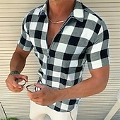 abordables Chemises décontractées-Homme Chemise Chemise d&#039;été Chemise à carreaux Chemises à carreaux Rouge Bleu Vert Gris Manche Courte À carreaux Treillis Col Rabattu Extérieur Rue Imprimé Vêtement Tenue Polyester Mode Occasionnel
