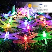 abordables Lumières de cordes solaires-guirlande solaire extérieure guirlande de fées à led solaire guirlande lumineuse de 6,5 m libellule 30leds blanc chaud blanc coloré 8 modes extérieur imperméable de mariage patio jardin lampe de