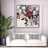 お買い得  花/植物画-ハング塗装油絵 手描きの 方形 静物画 花柄 / 植物の 近代の 内枠を含めます