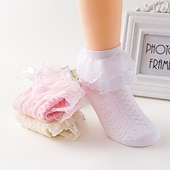 preiswerte Kindersocken-Kinder Mädchen Socken Weiß Rosa Gelb Einfarbig Gitter Frühling Sommer nette Art Freizeitskleidung 1-12 Jahre