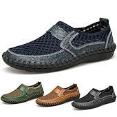 preiswerte Herrenpantoletten &amp; -slipper-Braune atmungsaktive Loafer aus Kunstleder für Herren - lässige Sommer-Schlupfschuhe mit perforiertem Design für Outdoor-Aktivitäten