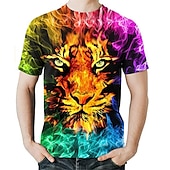 billiga Pojkens 3D-djur-Barn Pojkar T-shirt Kortärmad 3D-tryck Tiger Djur Crewneck Regnbåge Barn Blast Vår Sommar Aktiv Mode Dagligen Dagligen Utomhus Normal 3-12 år