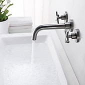 cheap Wall Mount-Brass Bathroom Sink Faucet，Wall Mount Widespread Rotatable Rose Gold Two Handles Three HolesBath Taps With Hot and Cold Water