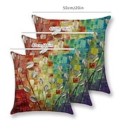 billiga blom- och växtstil-1 uppsättning 5 st kuddöverdrag modern olja paitng stil blad dekorativa kuddkudde för rumsdekor utomhus / inomhus kudde för soffa soffa stol