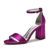 economico Formale-scarpe da sposa con tacco a blocco in raso viola da donna - eleganti sandali da sposa aperti con cinturino alla caviglia per eventi formali e feste