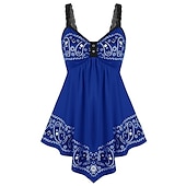 ieftine Bluze &amp; Camisole Damă-Top de damă plus size de vară fără mâneci stil floral de stradă de tip V lung pentru uz zilnic întoarcerea la școală ieșiri cu dantelă strâns fără spate negru alb roșu albastru mov vară primăvară