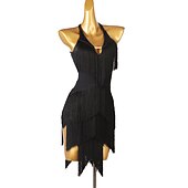 voordelige Latin danskleding-dans salsa latin dansjurk franjes kwastje split joint dames performance training mouwloze chinlon