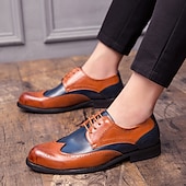 cheap Formal-Men&#039;s Oxfords Derby Shoes Formal Shoes Brogue Wingtip Shoes Walking Business British Christmas Party &amp; Evening Xmas PU Lace-up Red Blue Brown Color Block Summer Spring