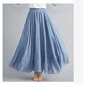 abordables Robes-Femme Balançoire Jupe longue Elégant Eté Maxi Jupes Couleur Pleine Plissé Casual Quotidien Noir Blanche Jaune Rouge Printemps &amp; Automne Coton Coton et lin