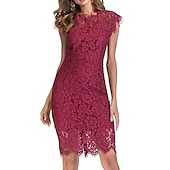 cheap Cocktail Dress-Women&#039;s Midi Dress Lace Dress Party Dress Bodycon Sheath Dress Elegant Stylish Work Party Work Going out Regular Fit Pure Color Sleeveless Crew Neck Wine Red Dark Blue Summer Spring