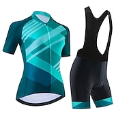 economico Set di abbigliamento da donna-Per donna Maglia con salopette corta da ciclismo Maglia con pantaloncini da ciclismo Manica corta Ciclismo da montagna Cicismo su strada Nero Rosso Blu Pop art Strisce Bicicletta Asciugatura rapida
