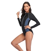 cheap Rash Guards-Women&#039;s Rash Guard One Piece Swimsuit UV Sun Protection UPF50+ Breathable Long Sleeve Bodysuit Bathing Suit Front Zip Swimming Surfing Beach Water Sports Patchwork Autumn / Fall Spring Summer
