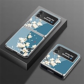 Недорогие Чехлы для Samsung-телефон Кейс для Назначение SSamsung Galaxy Z Flip 5 Z Flip 4 Z Flip 3 Кейс на заднюю панель Флип Мода Защитная пленка для объектива камеры Цветы Закаленное стекло