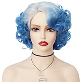 voordelige Feestpruiken-Kort Groen Groot Krullend Golvend Gelaagd Perücken voor Vrouwen Cosplay Feest Synthetisch Vezelhaar Perücken Halloween Perücken St.Patrick&#039;s Day Perücken