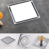 cheap Drains-4 inch Shower Floor Drain Square, Removable Brass Flange Reversible 2-in-1 Cover Tile Insert Grate, Hair Catcher Strainer Black Chrome Golden