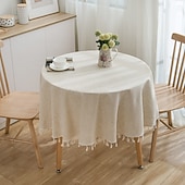 cheap Tablecloth-Round Tablecloth,Stain Resistance Cotton Linen Table Cloth,Table Cover for Kitchen Dining Table, Buffet Parties and ​Camping