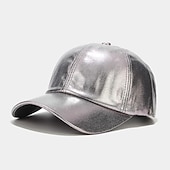 olcso Baseball sapkák-redőzött pu baseball sapka unisex férfi nő csillogó állítható kültéri snapback sapka színes csúcsos sapka színpadi hip-hop sapka