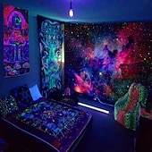 tanie Blacklight gobelin-gobelin z czarnym światłem UV reaktywny świecący w ciemności świecący neonowy psychodeliczny trippy mglisty wiszący gobelin ścienny sztuka mural do salonu sypialnia gwiazda lew