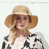 preiswerte Partyhut-elegante Strandstrohhüte mit Satinschleife 1pc lässig / Urlaubskopfbedeckung / böhmische Strandstrohkopfbedeckung / lässig / Sonnenschutz