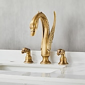 preiswerte Mehrere Löcher-weit verbreitete waschtischmischbatterie, 2 griff 3 löcher waschtischarmaturen schwan edle luxus goldene und ölgeriebene bronze badarmaturen