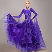 voordelige Ballroom danskleding-Ballroomdansen Kleding Borduurwerk Appliqués Kristallen / Bergkristallen Dames Opleiding Prestatie Lange mouw Organza Synthetische zijde