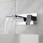 cheap Wall Mount-Bathroom Sink Faucet - Wall Mount / Waterfall Electroplated / Brushed Gold / Black Painted Finishes Mount Inside Wall mountedBath Taps