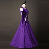 abordables Tenues de danse de salon-Danse de Salon Robe Plissé Cristaux / Stras Femme Utilisation Entraînement Sans Manches Taille moyenne Organza velvet