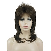 abordables Perruques Synthétiques Sans Bonnet-shaggy couches perruque longueur d&#039;épaule femmes perruque avec une frange de cheveux perruque de cheveux synthétiques de qualité supérieure pour les femmes