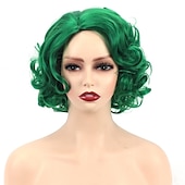 voordelige Feestpruiken-Kort Groen Groot Krullend Golvend Gelaagd Perücken voor Vrouwen Cosplay Feest Synthetisch Vezelhaar Perücken Halloween Perücken St.Patrick&#039;s Day Perücken