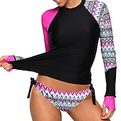 preiswerte Hautausschlagswächter-Damen Rash Guard Badeanzug Bikini, Zweiteiler UV-Sonnenschutz UPF50+ Atmungsaktiv Langarm Bademode Badeanzug 2 teilig Schwimmen Surfen Strand Wassersport Bedruckt Sommer Frühling