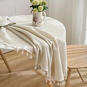 cheap Tablecloth-Round Tablecloth,Stain Resistance Cotton Linen Table Cloth,Table Cover for Kitchen Dining Table, Buffet Parties and ​Camping