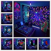 tanie Blacklight gobelin-gobelin z czarnym światłem UV reaktywny świecący w ciemności świecący neonowy psychodeliczny trippy mglisty wiszący gobelin ścienny sztuka mural do salonu sypialnia gwiazda lew