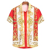 economico camicie da smoking da uomo-Per uomo Camicia Camicie da smoking Nero Bianco Blu Verde Manica corta Pop art Collo ripiegabile Primavera estate Esterno Strada Abbigliamento Bottone giù