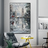 お買い得  風景画-キャンバスの壁の芸術の装飾のミンチュラ手作りの都市風景油絵家の装飾のための現代の抽象的な絵はフレームレスの伸ばされていない絵画を巻いた