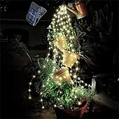 abordables Guirlandes solaires-luciole solaire bouquet lumières de jardin extérieur cascade guirlande lumineuse 2m 180leds avec 8 modes clignotants pour patio décoration de fête de mariage arbre de noël el 5mm blanc chaud blanc