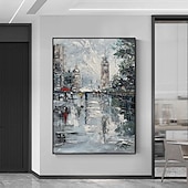 お買い得  風景画-キャンバスの壁の芸術の装飾のミンチュラ手作りの都市風景油絵家の装飾のための現代の抽象的な絵はフレームレスの伸ばされていない絵画を巻いた