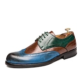 cheap Formal-Men&#039;s Oxfords Derby Shoes Formal Shoes Brogue Wingtip Shoes Walking Business British Christmas Party &amp; Evening Xmas PU Lace-up Red Blue Brown Color Block Summer Spring