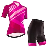 economico Set di abbigliamento da donna-Per donna Maglia con salopette corta da ciclismo Maglia con pantaloncini da ciclismo Manica corta Ciclismo da montagna Cicismo su strada Nero Rosso Blu Pop art Strisce Bicicletta Asciugatura rapida