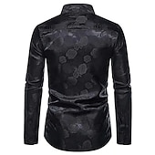 cheap Men&#039;s Tuxedo Shirts-Men&#039;s Prom Shirt Satin Silk Shirt Graphic Wedding Party Silver Black Wine Navy Blue Long Sleeve Turndown Clothing Apparel Button-Down
