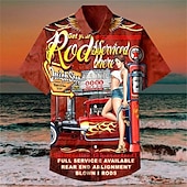 cheap Retro Vintage Print-Men&#039;s Letter Pin Up Girl Shirt Summer Hawaiian Shirt Aloha Shirt Short Sleeve Shirt Turndown Hawaiian Designer Casual Outdoor Street Casual Red 3D Print S M L