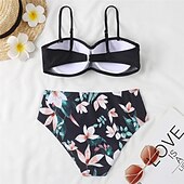 billige Bikinisett-Dame Normal Badetøy Bikini 2 stk Frekk Badedrakt 2 deler Åben Ryg Sexy Printer Høy midje Ferie Mote Blomstret Blader Med stropper Ermeløs Badedrakter