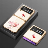 Недорогие Чехлы для Samsung-телефон Кейс для Назначение SSamsung Galaxy Z Flip 5 Z Flip 4 Z Flip 3 Кейс на заднюю панель Флип Мода Защитная пленка для объектива камеры Цветы Закаленное стекло