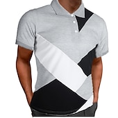 cheap Men&#039;s Classic Polo-Men&#039;s Polo Shirt Golf Shirt Outdoor Work Polo Collar Classic Short Sleeve Casual Patchwork Button Front Summer Spring &amp;  Fall Regular Fit Black White Gray Polo Shirt