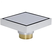 cheap Drains-4 inch Shower Floor Drain Square, Removable Brass Flange Reversible 2-in-1 Cover Tile Insert Grate, Hair Catcher Strainer Black Chrome Golden