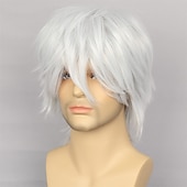 economico Parrucche uomo-parrucca cosplay emo nera corta parrucca maschile nera uomini donne parrucca anime halloween a strati