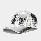 olcso Baseball sapkák-redőzött pu baseball sapka unisex férfi nő csillogó állítható kültéri snapback sapka színes csúcsos sapka színpadi hip-hop sapka