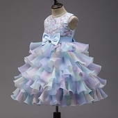 abordables Robes de Fille de Fleurs-Robe Fille Robe en Tulle Enfants Petit Fleur Soirée Maille Noeud Rose Claire Bleu clair Polyester Midi Sans Manches Elégant Princesse Robes Printemps Eté Mince 3-10 ans