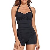 abordables Maillots de bain une pièce-Femme Normal Maillots de Bain Une pièce Monokini Maillot de bain Licou Contrôle du Ventre Dos ouvert Imprimé Vacances Mode Arbres / Feuilles Couleur monochrome A Bretelles Sans Manches Maillots de