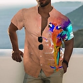 voordelige Vogels &amp; Dieren-Voor heren dier Papegaai Overhemd Hawaiiaans overhemd Aloha-shirt Korte mouw Overhemd Opstaand Modieus Ontwerper Casual Buiten Vakantie Casual Wit Geel blauw 3D-afdrukken S M L